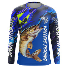 Load image into Gallery viewer, Personalized Walleye Long Sleeve Tournament Fishing Shirts, Water Camo Walleye Fishing Jerseys IPHW6095