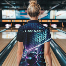 Load image into Gallery viewer, Custom Blue And Purple Holographic Bowling Team Quarter-Zip Shirt For Women, Bowlers Outfit IPHW8901