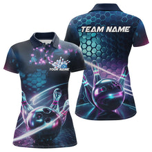 Load image into Gallery viewer, Custom Hexagon Holographic Bowling Team Women Polo Shirts, Galaxy Bowling League Shirt IPHW8903