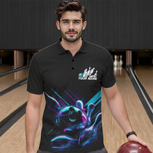 Load image into Gallery viewer, Custom Black, Blue And Purple Holographic Bowling Polo Shirts For Men, Bowling Team Uniform IPHW8905