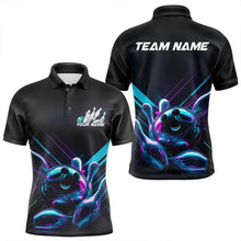 Load image into Gallery viewer, Custom Black, Blue And Purple Holographic Bowling Polo Shirts For Men, Bowling Team Uniform IPHW8905