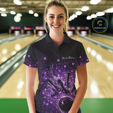 Load image into Gallery viewer, Custom Purple Elegant Butterfly Bowling Women Polo Shirt, Flame Bowlers Jersey IPHW11013