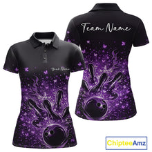 Load image into Gallery viewer, Custom Purple Elegant Butterfly Bowling Women Polo Shirt, Flame Bowlers Jersey IPHW11013
