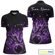Load image into Gallery viewer, Custom Purple Elegant Butterfly Bowling Women Quarter-Zip Shirt, Flame Bowlers Jersey IPHW11013