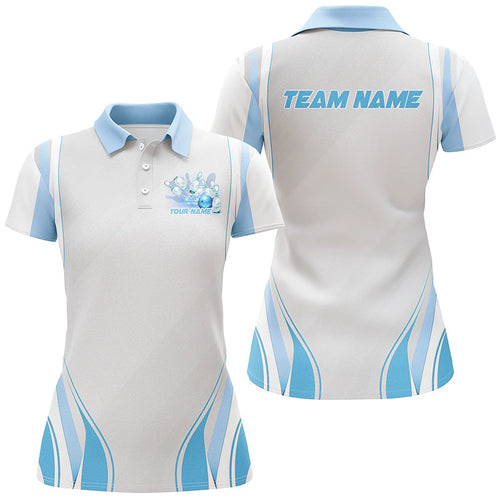Blue Bowling Shirts For Women, Custom Name Bowling Uniforms Bowling Jerseys IPHW6956