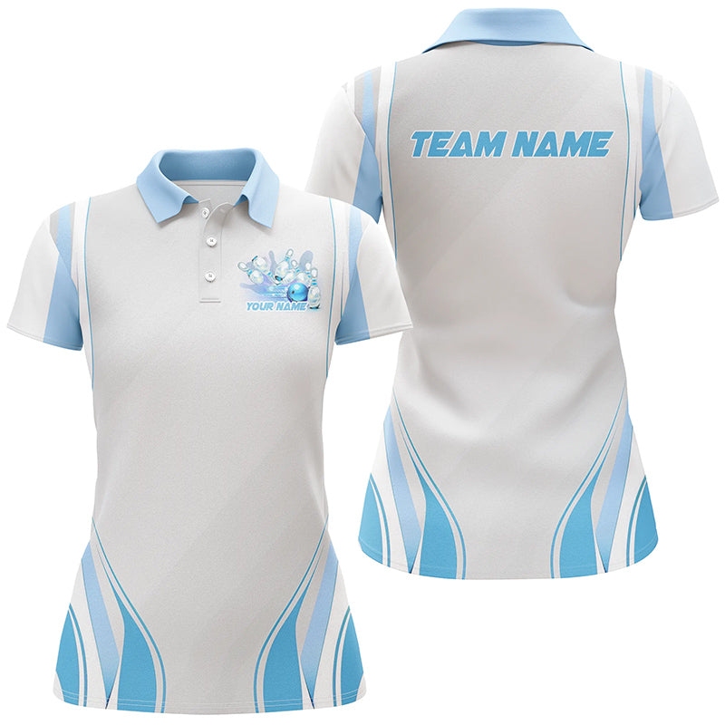 Blue Bowling Shirts For Women, Custom Name Bowling Uniforms Bowling Jerseys IPHW6956