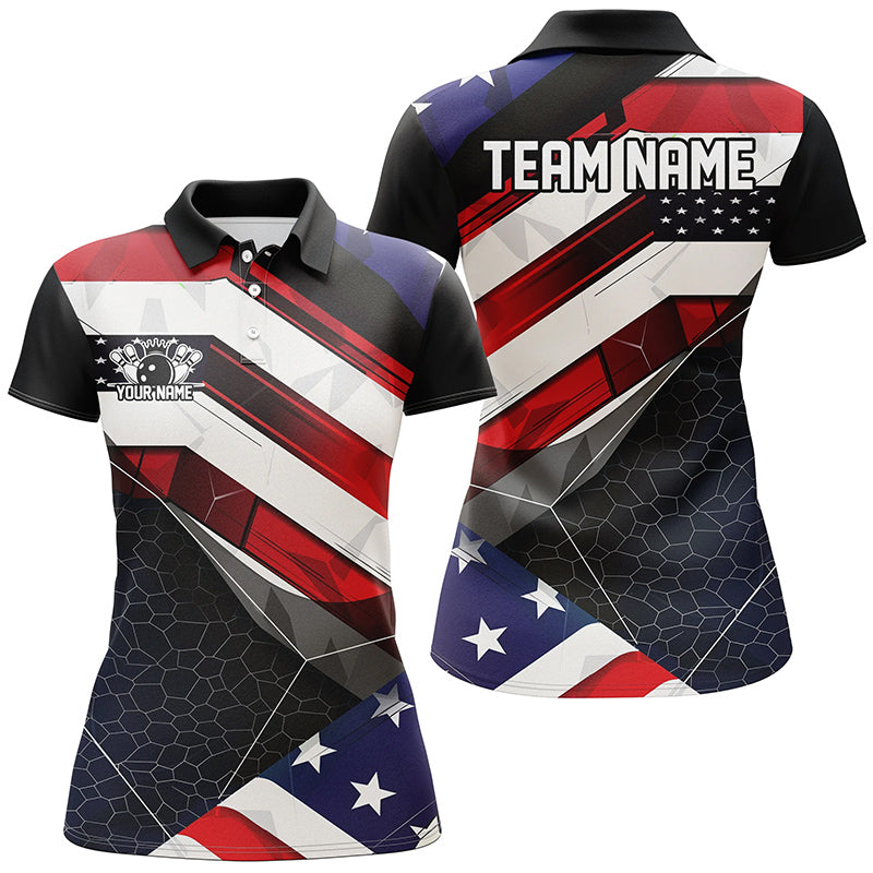 Personalized American Flag Bowling Polo Shirts For Women And WoWomen,  IPHW6961