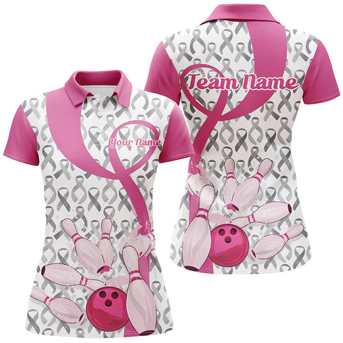 Custom Pink Ribbon Breast Cancer Bowling Shirts For Women, Breast Cancer Bowling Jersey IPHW7513