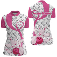 Load image into Gallery viewer, Custom Pink Ribbon Breast Cancer Bowling Shirts For Women, Breast Cancer Bowling Jersey IPHW7513