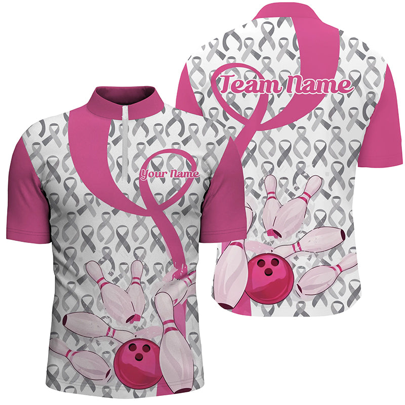 Custom Pink Ribbon Breast Cancer Bowling Shirts For Men, Breast Cancer Bowling Jersey IPHW7513