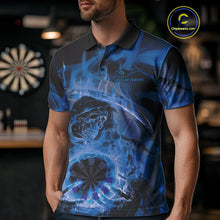 Load image into Gallery viewer, Custom Blue Flame Grim Reaper Halloween Dart Men Polo Shirts For Team, Dart Jerseys IPHW10030