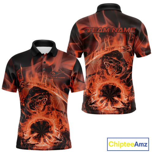 Custom Orange Flame Grim Reaper Halloween Dart Men Polo Shirts For Team, Dart Jerseys IPHW10031