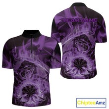 Load image into Gallery viewer, Custom Purple Flame Grim Reaper Halloween Dart Men Quarter-Zip Shirts For Team, Dart Jerseys IPHW10032