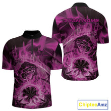 Load image into Gallery viewer, Custom Pink Flame Grim Reaper Halloween Dart Men Quarter-Zip Shirts For Team, Dart Jerseys IPHW10034