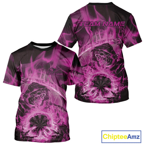 Custom Pink Flame Grim Reaper Halloween Dart Men T-Shirts For Team, Dart Jerseys IPHW10034
