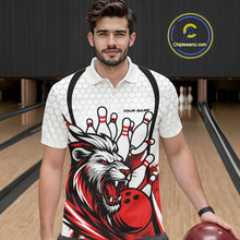 Load image into Gallery viewer, Custom Red Lion Bowling Men Polo Shirt, Lion Bowling Team League Shirt IPHW10124