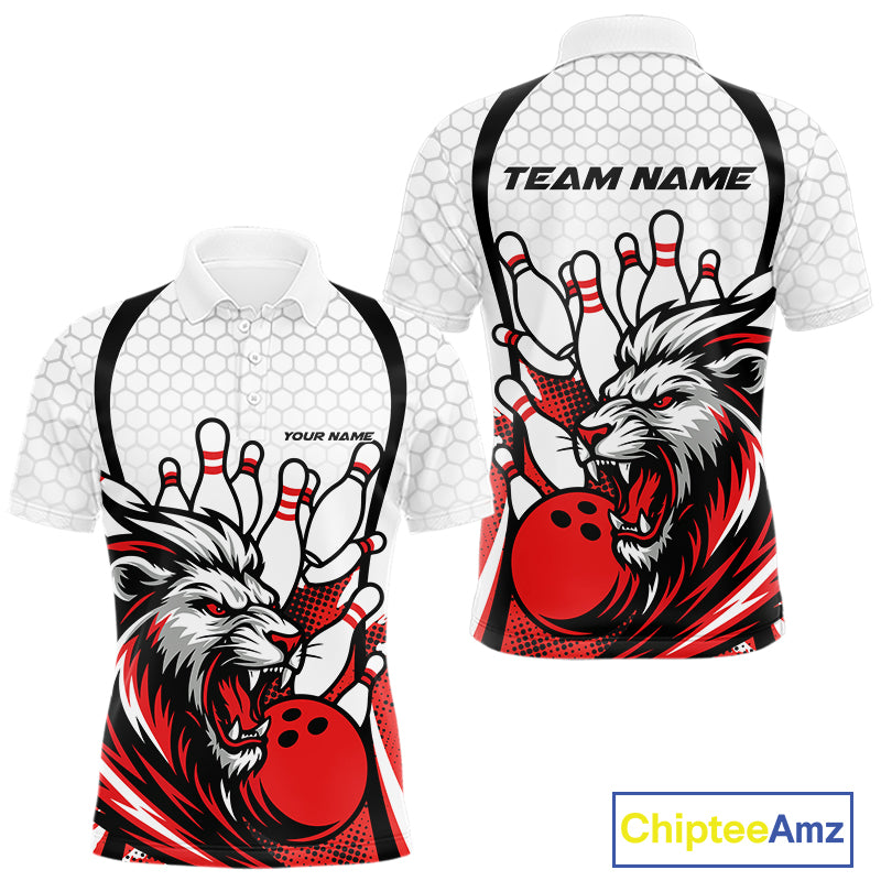 Custom Red Lion Bowling Men Polo Shirt, Lion Bowling Team League Shirt IPHW10124