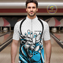 Load image into Gallery viewer, Custom Blue Lion Bowling Men Quarter-Zip Shirt, Lion Bowling Team League Shirt IPHW10125