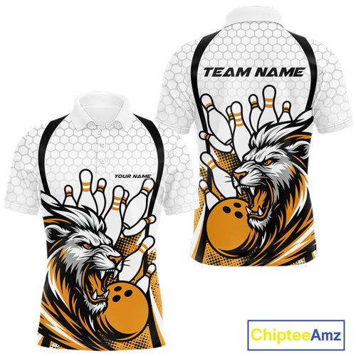 Custom Yellow Lion Bowling Men Polo Shirt, Lion Bowling Team League Shirt IPHW10126