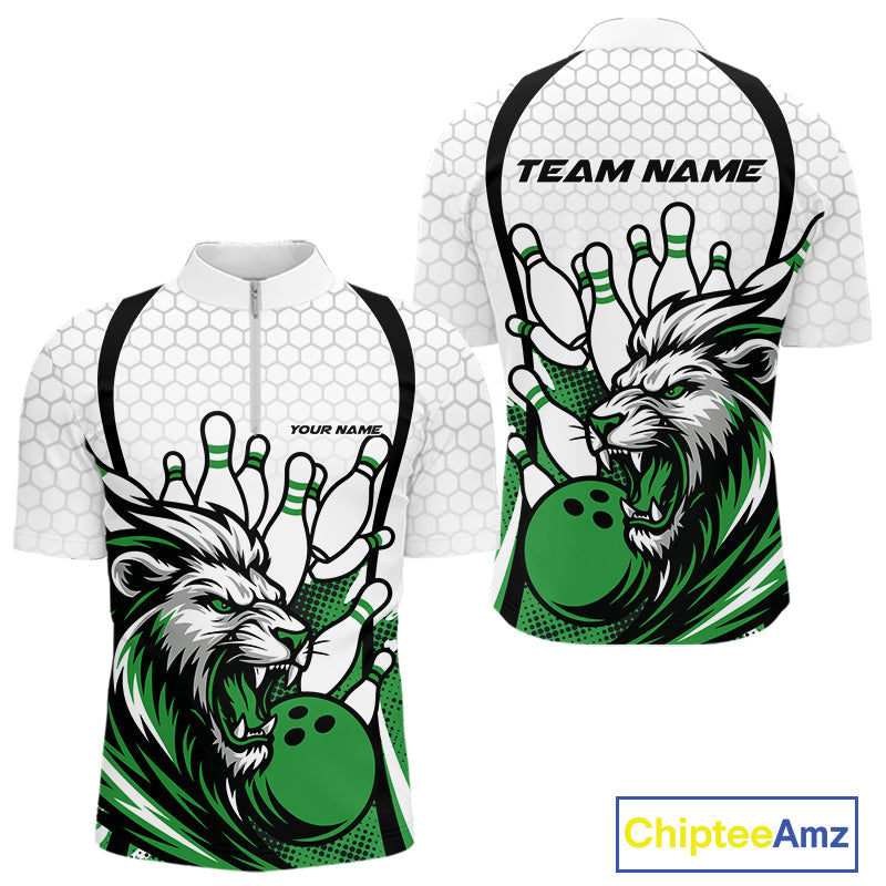 Custom Green Lion Bowling Men Quarter-Zip Shirt, Lion Bowling Team League Shirt IPHW10127