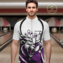 Load image into Gallery viewer, Custom Purple Lion Bowling Men Quarter-Zip Shirt, Lion Bowling Team League Shirt IPHW10128