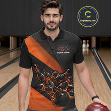Load image into Gallery viewer, Custom Black And Orange Flame Men Bowling Shirts, Bowling League Shirt Bowler Jerseys IPHW11292