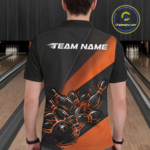 Load image into Gallery viewer, Custom Black And Orange Flame Men Bowling Shirts, Bowling League Shirt Bowler Jerseys IPHW11292