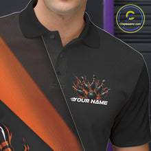 Load image into Gallery viewer, Custom Black And Orange Flame Men Bowling Shirts, Bowling League Shirt Bowler Jerseys IPHW11292