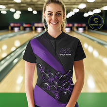 Load image into Gallery viewer, Custom Black And Purple Flame Women Bowling Shirts, Bowling League Shirt Bowler Jerseys IPHW11294
