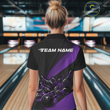 Load image into Gallery viewer, Custom Black And Purple Flame Women Bowling Shirts, Bowling League Shirt Bowler Jerseys IPHW11294