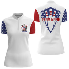Load image into Gallery viewer, American Flag Bowling Pins Custom Bowling Team Shirts Women, Patriotic Bowling Jerseys IPHW6611