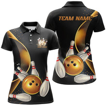 Load image into Gallery viewer, Custom Black And Gold Bowling Team Shirts For Women, Unisex Bowling League Shirts IPHW6616