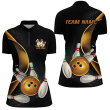 Load image into Gallery viewer, Custom Black And Gold Bowling Team Shirts For Women, Unisex Bowling League Shirts IPHW6616
