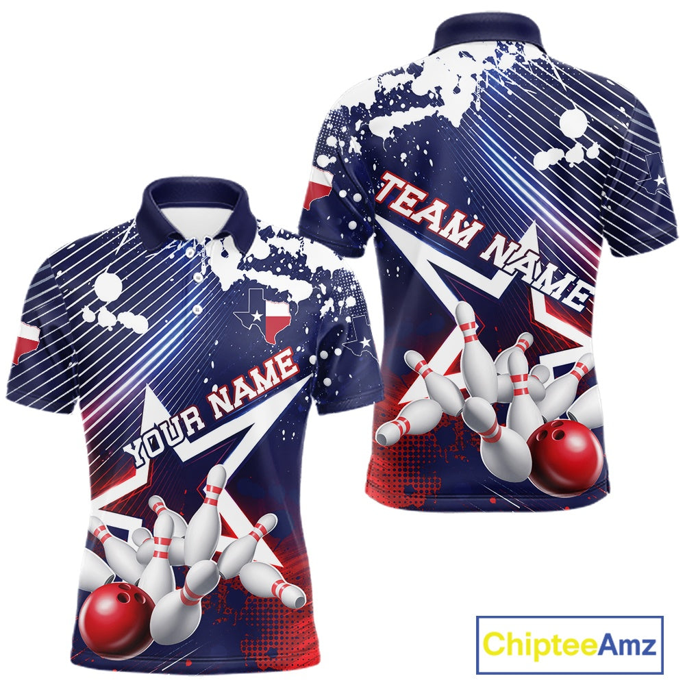 Custom Texas Flag Bowling Team Jerseys, Texas Bowling Men Polo Shirt IPHW11641