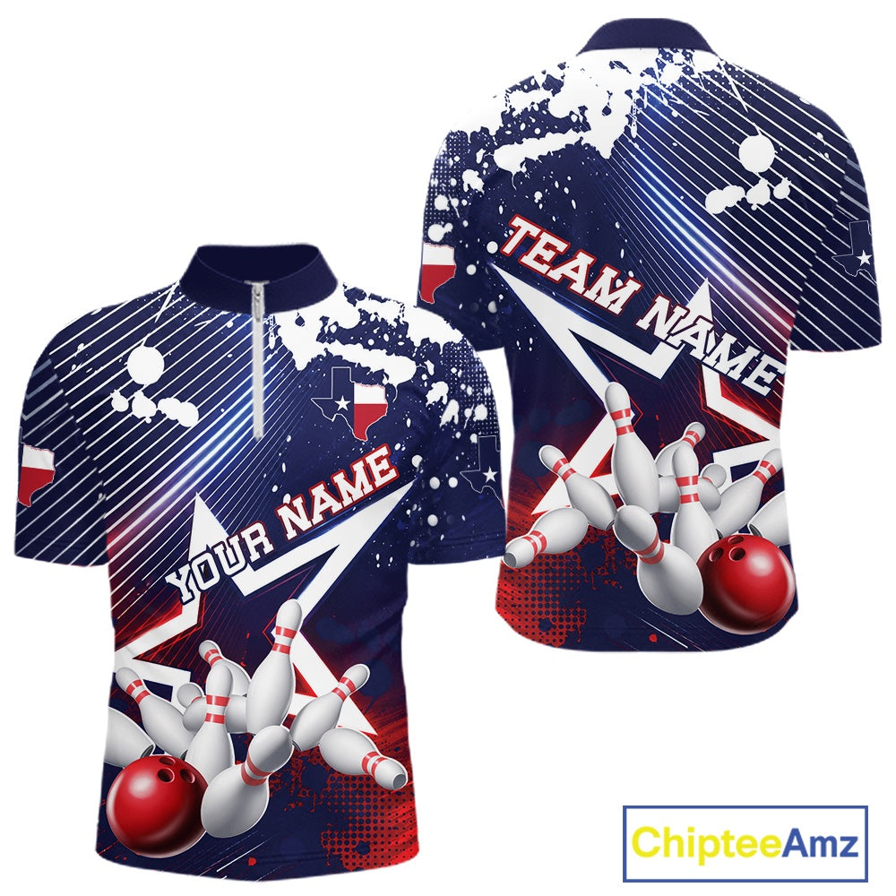 Custom Texas Flag Bowling Team Jerseys, Texas Bowling Men Quarter Zip Shirt IPHW11641