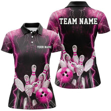 Load image into Gallery viewer, Black And Pink Thunder Lightning Custom Bowling Shirts For Women, Team Jerseys Bowlers Gift IPHW7158
