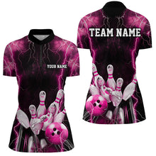 Load image into Gallery viewer, Black And Pink Thunder Lightning Custom Bowling Shirts For Women, Team Jerseys Bowlers Gift IPHW7158