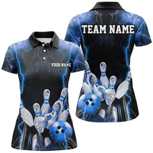 Load image into Gallery viewer, Black And Blue Thunder Lightning Custom Bowling Shirts For Women, Team Jerseys Bowlers Gift IPHW7159