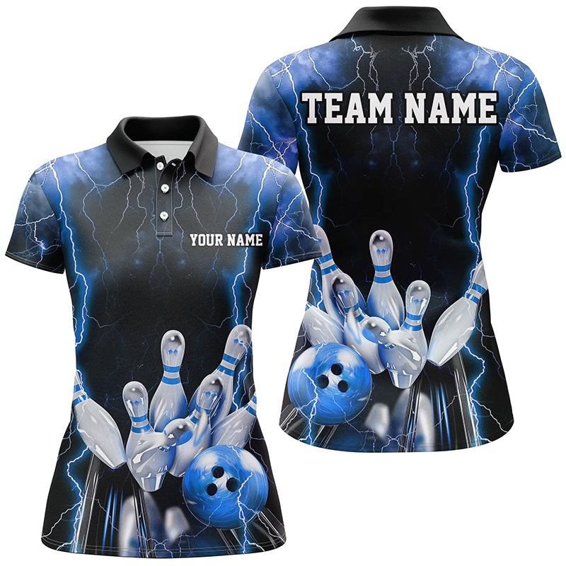 Black And Blue Thunder Lightning Custom Bowling Shirts For Women, Team Jerseys Bowlers Gift IPHW7159