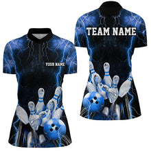 Load image into Gallery viewer, Black And Blue Thunder Lightning Custom Bowling Shirts For Women, Team Jerseys Bowlers Gift IPHW7159
