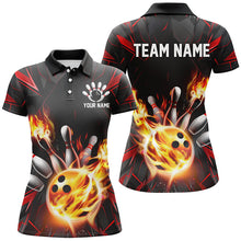 Load image into Gallery viewer, Red And Black Custom Flame Bowling Shirts For Women, Custom Bowling Team Shirts Outfits IPHW7177
