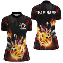 Load image into Gallery viewer, Red And Black Custom Flame Bowling Shirts For Women, Custom Bowling Team Shirts Outfits IPHW7177