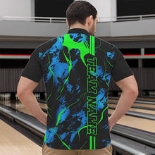 Load image into Gallery viewer, Black, Green And Blue Strike Bowling Quarter Zip Shirts, Custom Mens Bowling Team Shirts IPHW5263