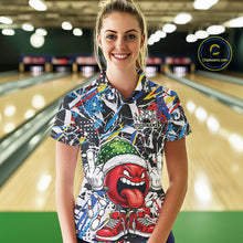 Load image into Gallery viewer, Custom Funny Colorful Christmas Bowling Women Polo Shirts, Crazy Ball Xmas Outfit IPHW10133