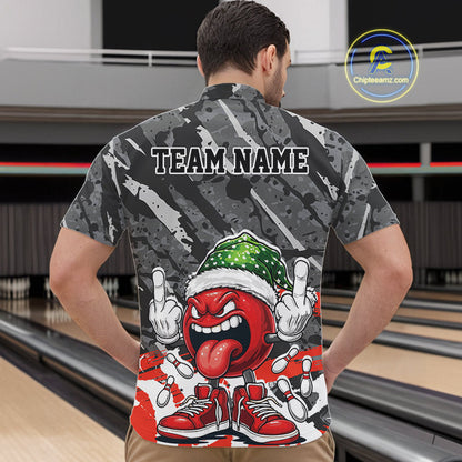 Custom Funny Christmas Bowling Men Quarter-Zip Shirts, Crazy Bowling Ball Xmas Outfit IPHW10134
