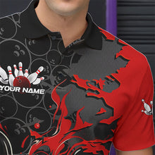 Load image into Gallery viewer, Custom Black And Red Flame Bowling Polo Shirts For Men, Bowling Tournament Team Uniform IPHW8616