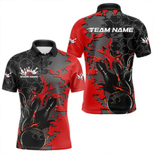 Load image into Gallery viewer, Custom Black And Red Flame Bowling Polo Shirts For Men, Bowling Tournament Team Uniform IPHW8616