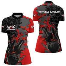 Load image into Gallery viewer, Custom Black And Red Flame Bowling Women Quarter-Zip Shirt, Bowling Tournament Team Uniform IPHW8616