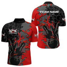 Load image into Gallery viewer, Custom Black And Red Flame Bowling Quarter-Zip Shirts For Men, Bowling Tournament Team Uniform IPHW8616