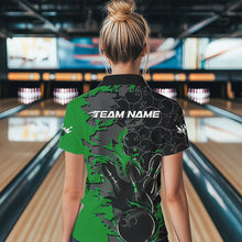 Load image into Gallery viewer, Custom Black And Green Flame Bowling Womens Quarter-Zip Shirt, Bowling Tournament  Uniform IPHW8618